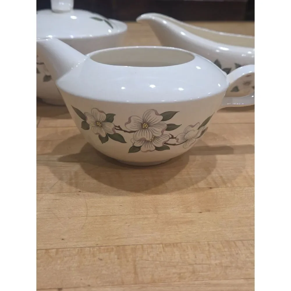 Vintage Homer Laughlin Debutante Dogwood 3-Pc Tea Set Teapot Sugar Bowl Creamer